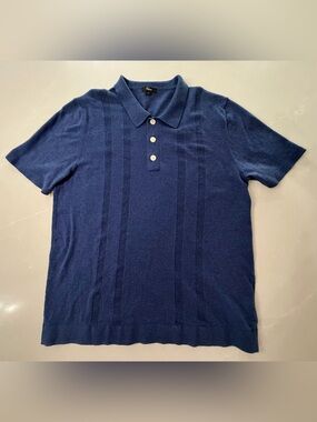 Rails Cillian Knit Linen Blend Polo Shirt Blue Short Sleeve Men's Size L